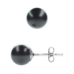 Silver stud earrings. Black Swarovski Pearls. Article 61264-BP, Pearl, Swarovski