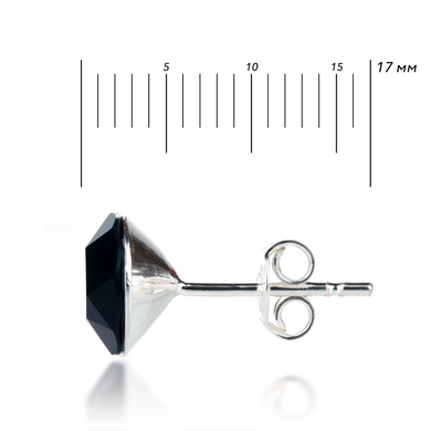 Silver stud earrings. Swarovski onyx. Article 61624-J, Jet, Swarovski