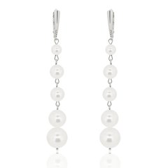 Silver earrings. Swarovski pearls. Article 61462-W, Pearl, Swarovski