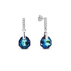 925 Sterling Silver Earrings with Bermuda Blue Crystals of Swarovski (KC643611BB), Bermuda Blue, Swarovski