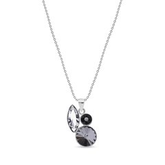 925 Sterling Silver Pendant with Chain with Crystals of Swarovski (N2201MIX1CBD), Silver Night, Jet, Crystal
