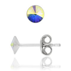 925 Sterling Silver Earrings with Aurora Borealis Crystals of Swarovski (69614-AB), Aurora Borealis (АВ), Swarovski