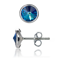 Silver stud earrings. Bermuda Tanzanite Swarovski. Article 611615-BB, Bermuda Blue, Swarovski
